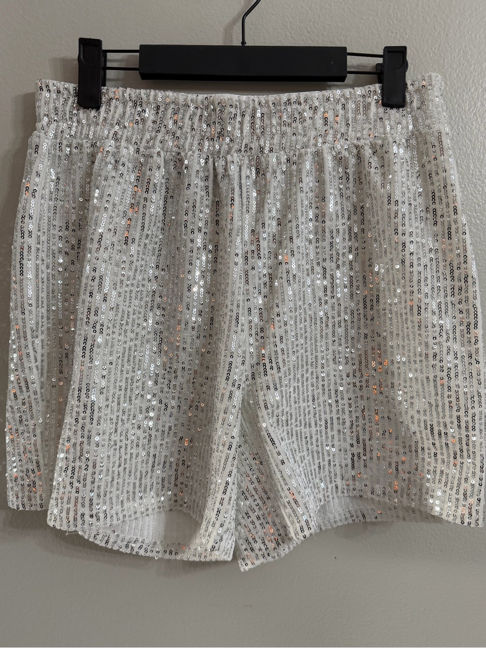 Sequin Stripe Drawstring Women’s Shorts - White